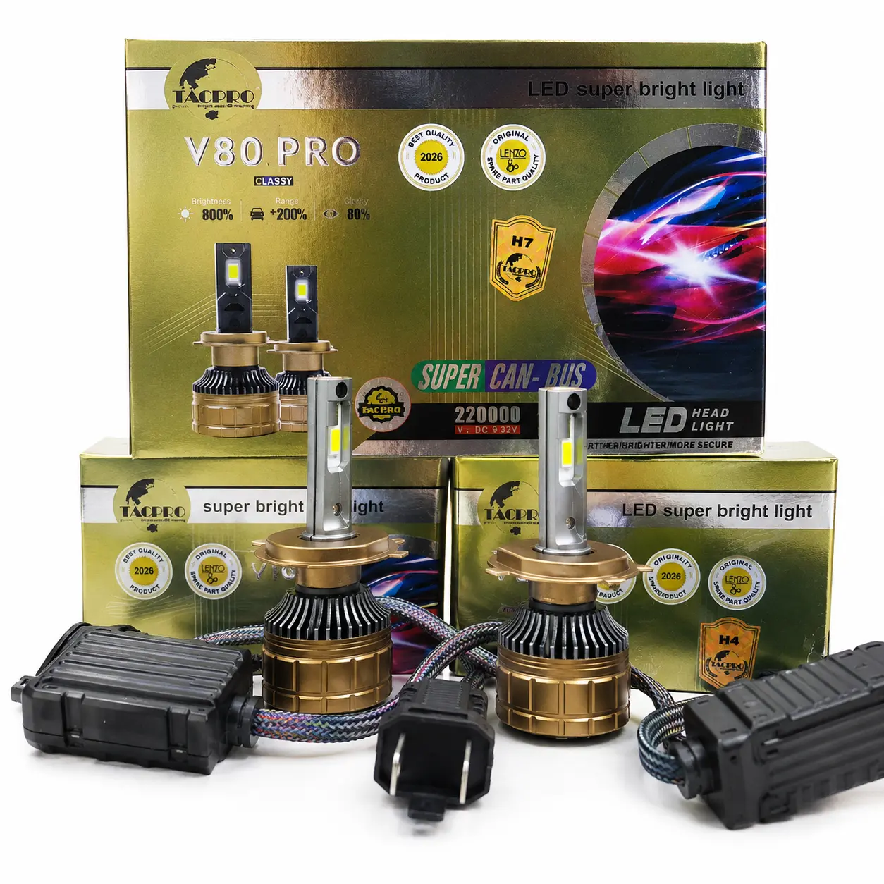هدلایت لنزو مدل M80 / V80 PRO | لامپ LED چراغ خودرو